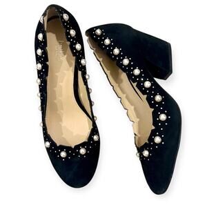 Botkier New York Holly Pearl & rhinestone embellished black suede Pump size 8